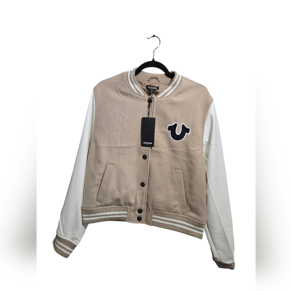 True Religion True Varsity Letterman Jacket White Women's Size Large